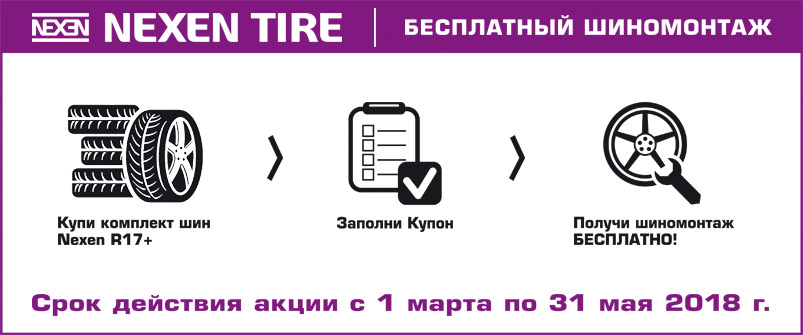 Шиномонтаж в подарок при покупке шин Nexen