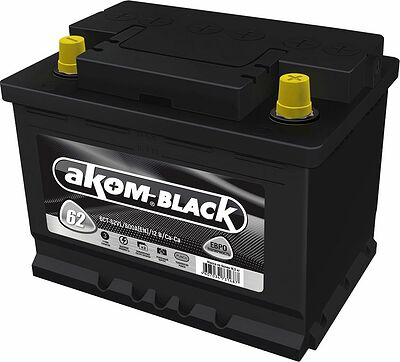АКОМ BLACK 62E 6СТ-62 VL 62 А/ч 600 А, обратная полярность, 242×175×190 мм, код 4607034731687