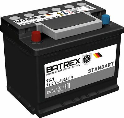 Batrex Standart 6СТ-75.1 VL 75 А/ч 650 А (EN), прямая полярность (276x175x190)