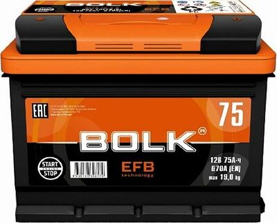 Bolk EFB Stop&Go BEFB 75-3-R 75 А/ч 670 А (EN), обратная полярность, 278×175×190 мм, L3