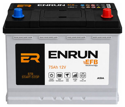 ENRUN JIS EFB Start-Stop EAE750 75 А/ч 756 А (EN), обратная полярность, 230×179×225 мм, D26