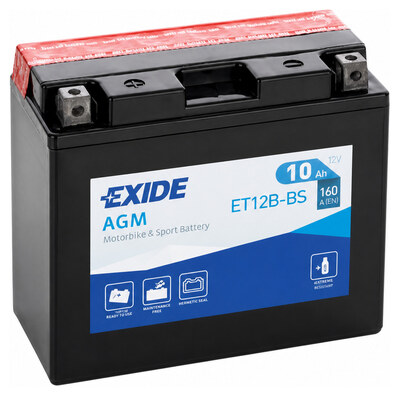 Exide Moto AGM ET12B-BS 10 А/ч 160 А, прямая полярность, 150×70×130 мм