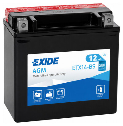 Exide Moto AGM ETX14-BS 12 А/ч 200 А, прямая полярность, 150×87×145 мм