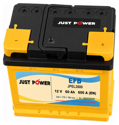 JUST POWER EFB JPEL2600 60 А·ч 600 А (EN), обратная полярность, 242x175x190 мм