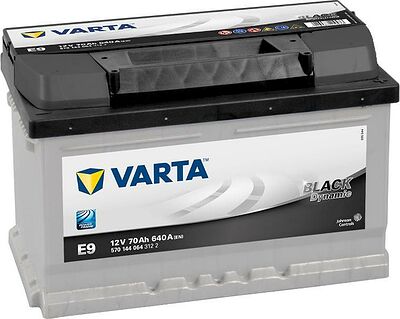 Varta BLACK dynamic E9 70 А/ч, 640 А (EN), прямая l+ полярность (278x175x190), код 570144064