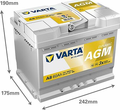 Varta Dynamic AGM A8 60 А/ч 680 А (EN), обратная полярность, 242x175x190 мм, ETN 560901068