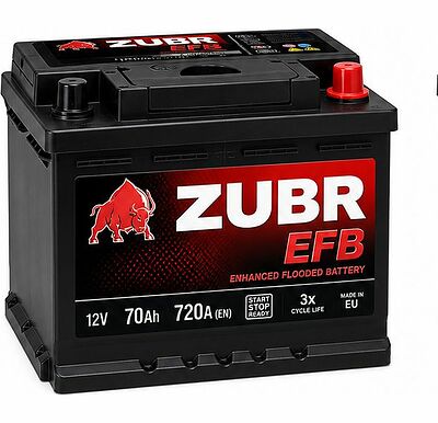 Zubr EFB Asia ZAE650 65 А/ч 650 А (EN), обратная полярность, 230×179×225 мм