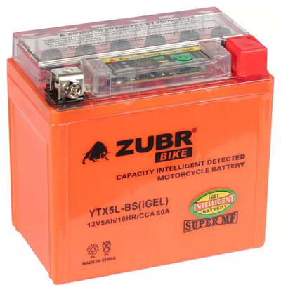 Мотоаккумулятор Zubr Moto iGEL YTX5L-BS 5 А/ч 80 А, обратная полярность, 113×70×106 мм
