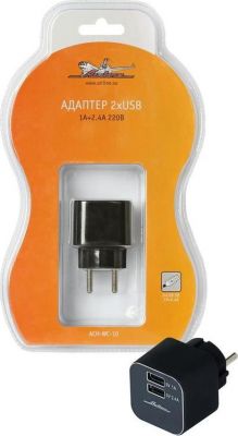 AIRLINE Адаптер 2xUSB 1A+2.1A 220В (ACH-WC-10)
