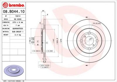 AP 15014 тормозной диск на TOYOTA YARIS (NHP13_, NSP13_, NCP13_, KSP13_, NLP13_)