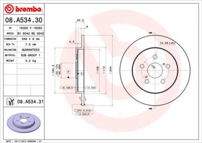 AP 15050 тормозной диск на TOYOTA PRIUS (ZVW3_)