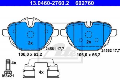 ATE 13.0460-2760.2 Колодки задние 5-Serie (F10/F11)/X3(F25) all 10-> (34216796741)