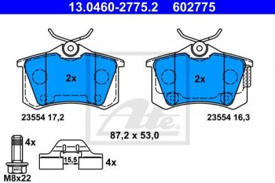 ATE 13.0460-2775.2 Колодки задние VAG / Renault / Peugeot (1608681580)