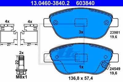 ATE 13.0460-3840.2 комплект тормозных колодок, дисковый тормоз на OPEL CORSA D