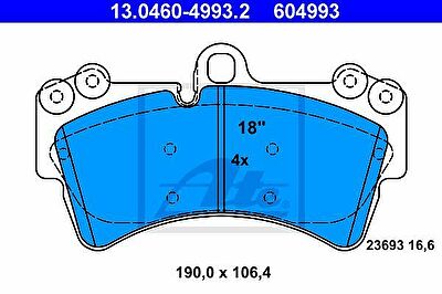ATE 13.0460-4993.2 Колодки передние PORSCHE Cayenne/VW Touareg 190x106.4 (7L0698151P)