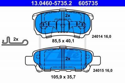 ATE 13.0460-5735.2 Колодки задние MITSUBISHI Lancer 9/10/Outlander all 03-> (4605A336)