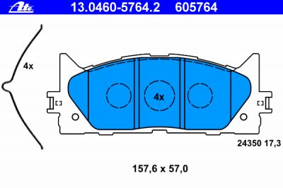 ATE 13.0460-5764.2 Колодки передние TOYOTA Camry/RAV4 2.0/2.4L all 06-> (04465-33440)