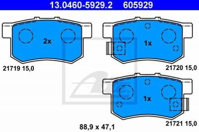 ATE 13.0460-5929.2 Колодки задние HONDA ACCORD/CIVIC (43022S5AJ00)