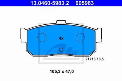 ATE 13.0460-5983.2 Колодки задние NISSAN Almera N15/N16 1.5…1.8L/Maxima A32 2.0/3.0L (4406087N90)