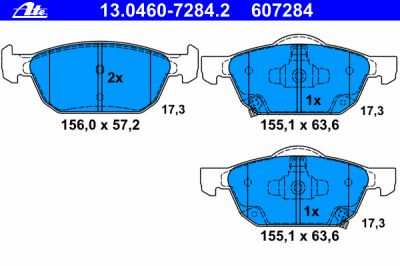 ATE 13.0460-7284.2 Колодки передние HONDA Accord 08->/Civic 12-> /156x57.2x17.3mm (45022TV0E01)