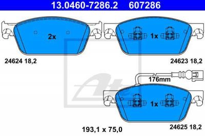 ATE 13.0460-7286.2 комплект тормозных колодок, дисковый тормоз на VW MULTIVAN V (7HM, 7HN, 7HF, 7EF, 7EM, 7EN)