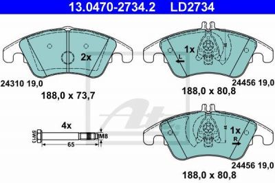 ATE 13.0470-2734.2 Колодки передние (CERAMIC) MB W204/W212 3.2/3.5L,3.0CDI/3.2CDI all 07-> (64202820)