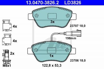 ATE 13.0470-3826.2 комплект тормозных колодок, дисковый тормоз на FIAT PANDA (169)