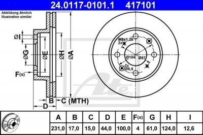ATE 24.0117-0101.1 тормозной диск на HONDA CIVIC I Shuttle (AN, AR)