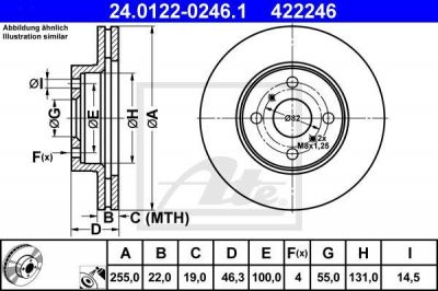 ATE 24.0122-0246.1 тормозной диск на TOYOTA YARIS (NHP13_, NSP13_, NCP13_, KSP13_, NLP13_)