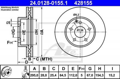ATE 24.0128-0155.1 Диски торм.Mercedes W204/W212 C200-E250 2007=> (295x28)