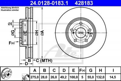 ATE 24.0128-0183.1 Диск торм. пер. Toyota Avensis