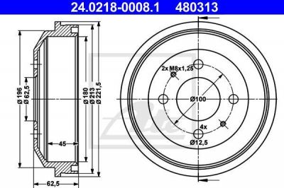 ATE 24.0218-0008.1 тормозной барабан на HYUNDAI ACCENT II седан (LC)