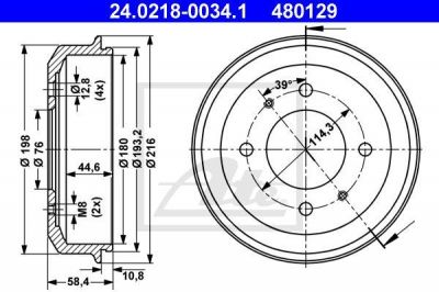 ATE 24.0218-0034.1 тормозной барабан на HYUNDAI ACCENT I (X-3)