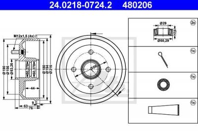 ATE 24.0218-0724.2 тормозной барабан на FORD ESCORT VII седан (GAL, AFL)
