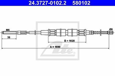 ATE 24.3727-0102.2 трос, стояночная тормозная система на VW SCIROCCO (53B)