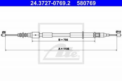 ATE 24.3727-0769.2 трос, стояночная тормозная система на OPEL CORSA C (F08, F68)