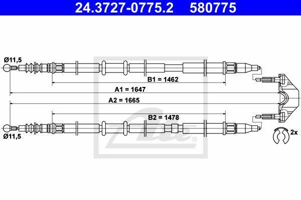 ATE 24.3727-0775.2 Трос, стояночная тормозная система