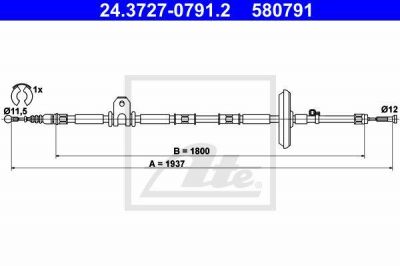 ATE 24.3727-0791.2 трос, стояночная тормозная система на OPEL INSIGNIA седан