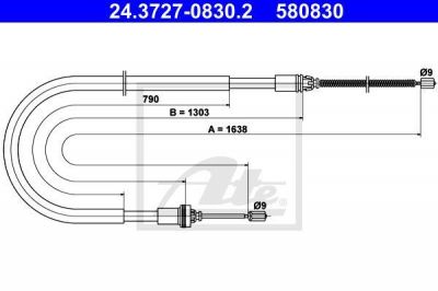 ATE 24.3727-0830.2 трос, стояночная тормозная система на PEUGEOT 206 SW (2E/K)