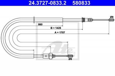 ATE 24.3727-0833.2 трос, стояночная тормозная система на PEUGEOT 206 SW (2E/K)
