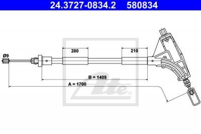 ATE 24.3727-0834.2 трос, стояночная тормозная система на PEUGEOT 406 (8B)