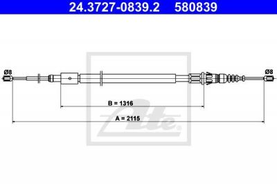 ATE 24.3727-0839.2 трос, стояночная тормозная система на PEUGEOT 307 Break (3E)