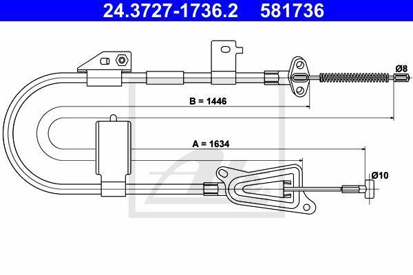 ATE 24.3727-1736.2 трос, стояночная тормозная система на NISSAN ALMERA II Hatchback (N16)