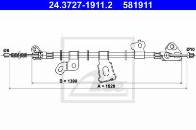 ATE 24.3727-1911.2 трос, стояночная тормозная система на TOYOTA YARIS (SCP1_, NLP1_, NCP1_)