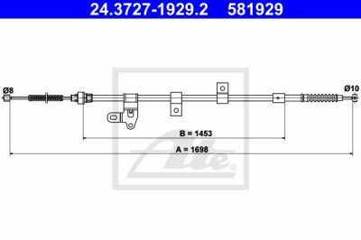 ATE 24.3727-1929.2 трос, стояночная тормозная система на TOYOTA COROLLA (CDE12_, ZZE12_, NDE12_, ZDE12_)