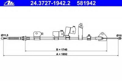 ATE 24.3727-1942.2 Трос стояночного тормоза задний L TOYOTA Auris 07-> (4643002121)