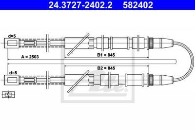 ATE 24.3727-2402.2 Трос руч.тормоза ВАЗ 2101