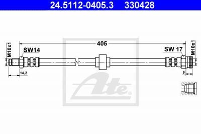 ATE 24.5112-0405.3 тормозной шланг на PEUGEOT 309 II (3C, 3A)