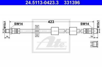 ATE 24.5113-0423.3 Шланг тормозной передний E34/E32 all 87-94 /L=420mm