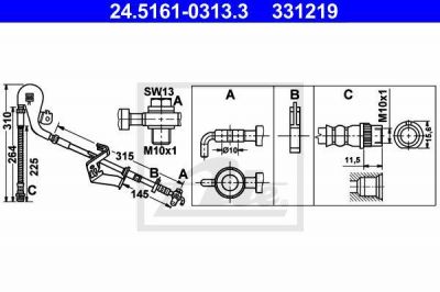 ATE 24.5161-0313.3 тормозной шланг на PEUGEOT 407 (6D_)